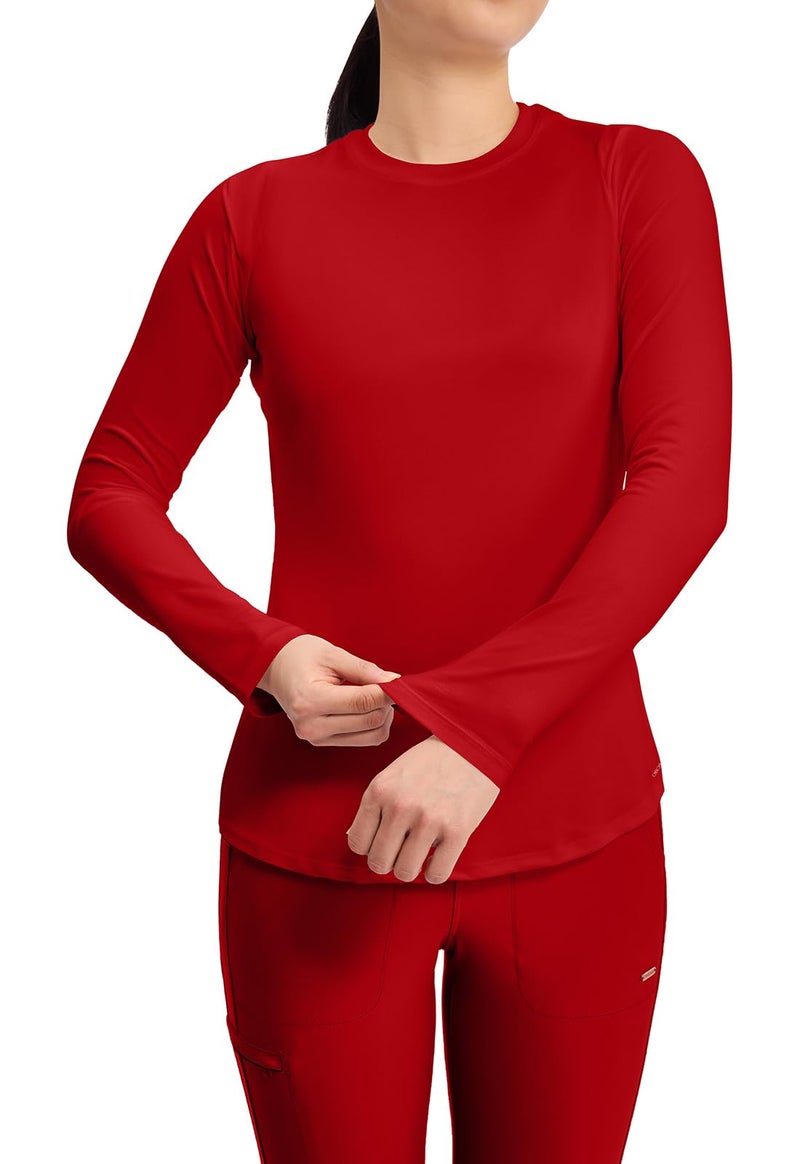 Cherokee Underscrub Long Sleeve Womenâ€™s Knit Tee Nursing Underscrubs Crew Neck Layering Top for Women - CK773, M, Red - Image 2