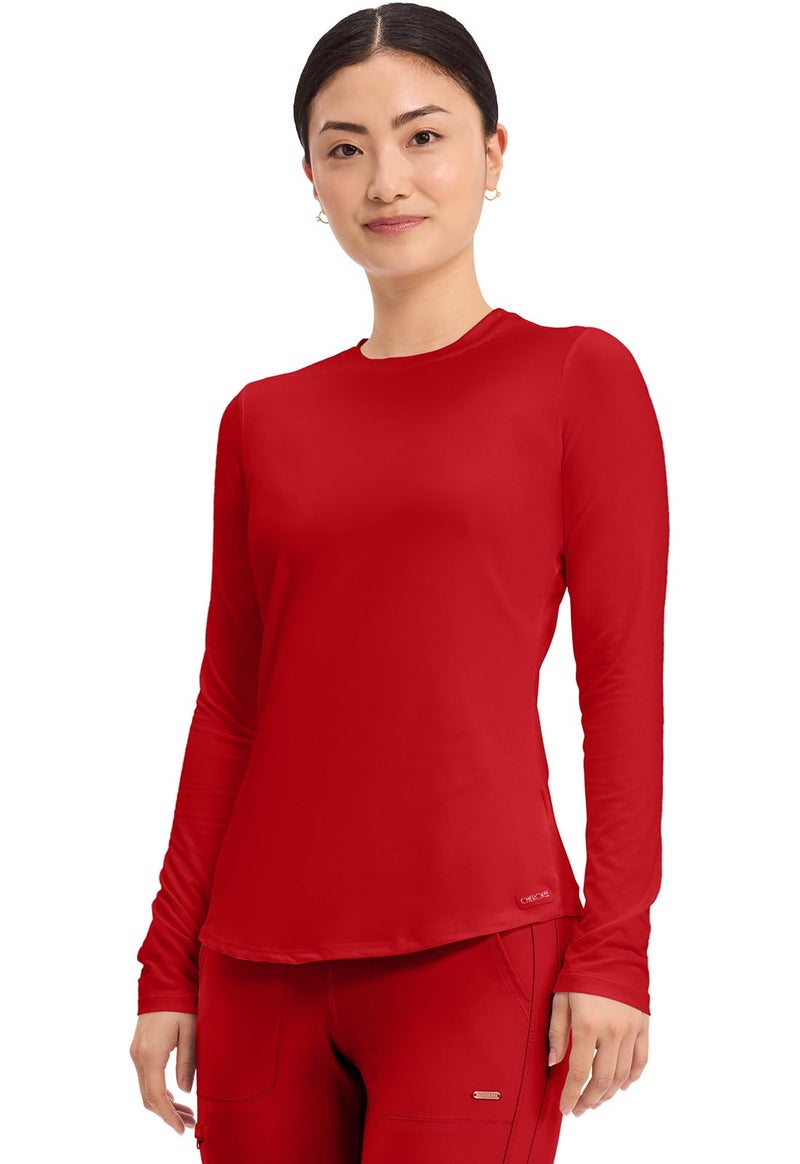 Cherokee Underscrub Long Sleeve Womenâ€™s Knit Tee Nursing Underscrubs Crew Neck Layering Top for Women - CK773, M, Red - Image 4