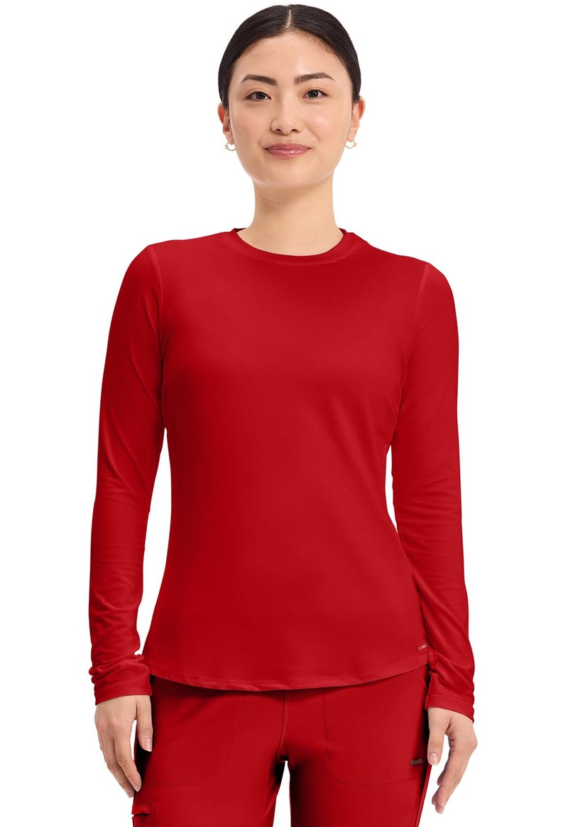 Cherokee Underscrub Long Sleeve Womenâ€™s Knit Tee Nursing Underscrubs Crew Neck Layering Top for Women - CK773, M, Red - Image 1