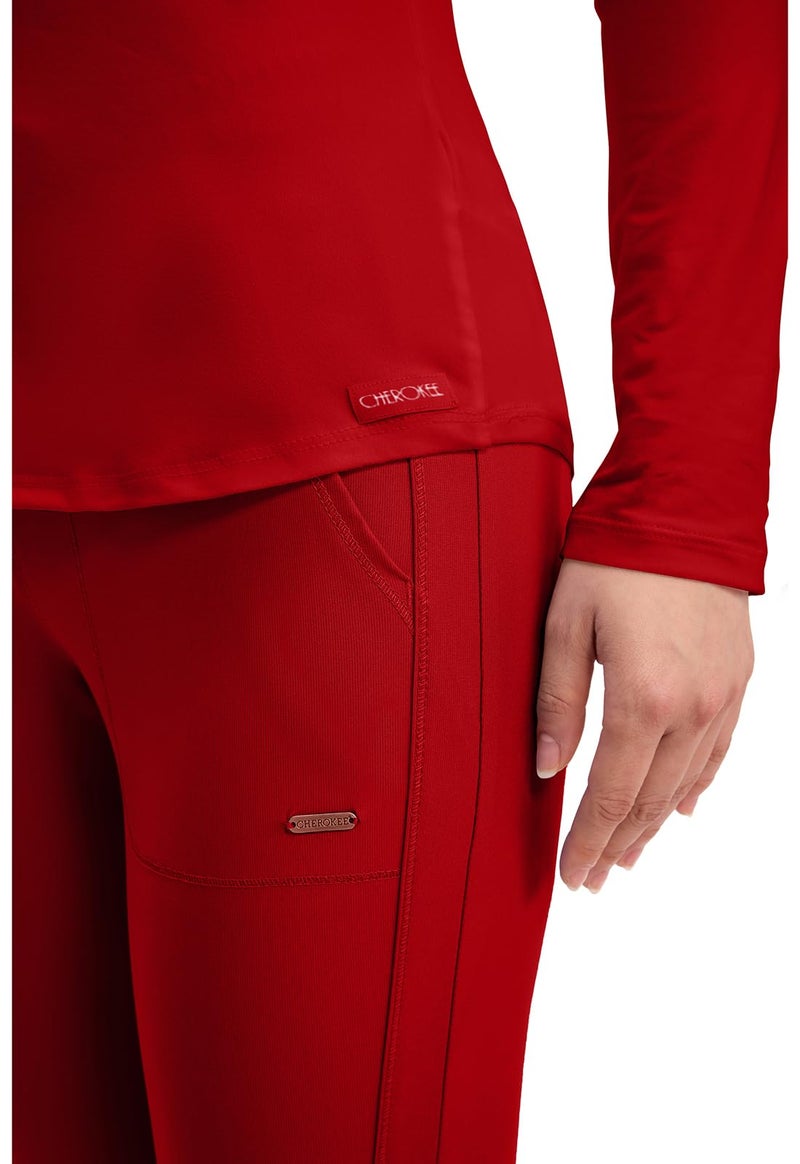 Cherokee Underscrub Long Sleeve Womenâ€™s Knit Tee Nursing Underscrubs Crew Neck Layering Top for Women - CK773, M, Red - Image 3