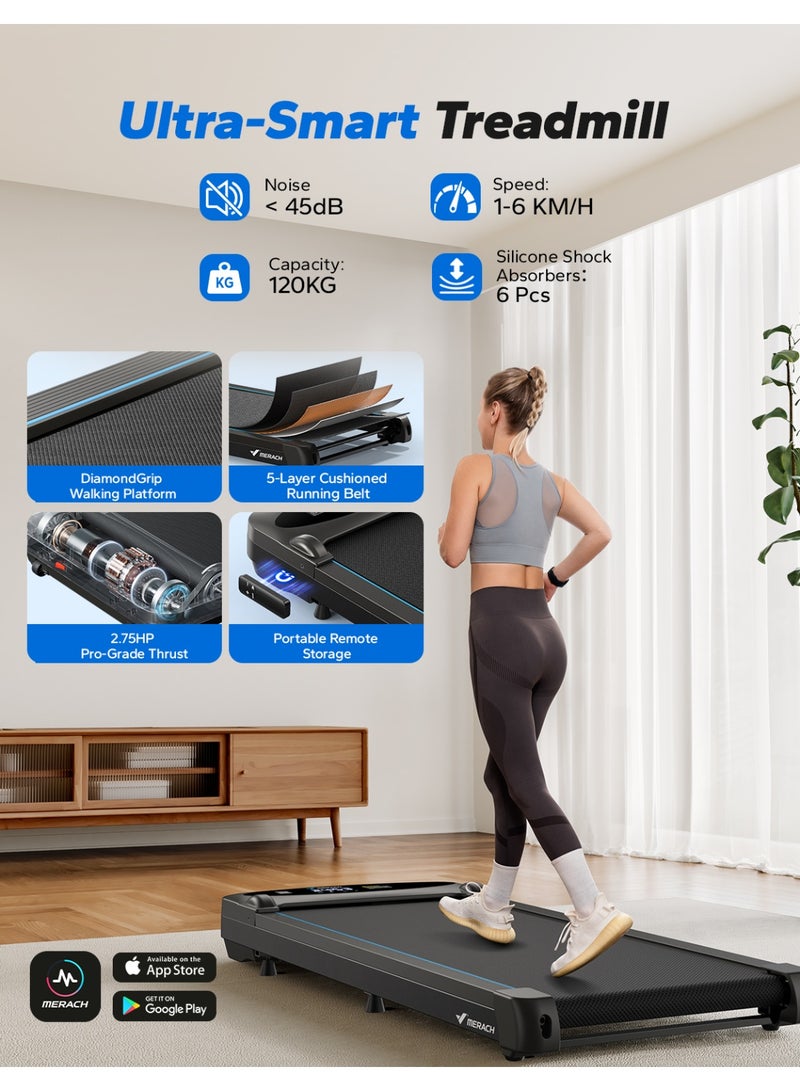 ميراتش وسادة المشي MERACH، جهاز مشي 3 في 1 للمنزل، جهاز مشي مكتبي للمنزل والمكتب، جهاز مشي بسرعة 1-6 كم/ساعة، جهاز مشي بقوة 2.75 حصان مع جهاز تحكم عن بعد، وسادة مشي فائقة الهدوء 45 ديسيبل، شاشة LED - Image 2