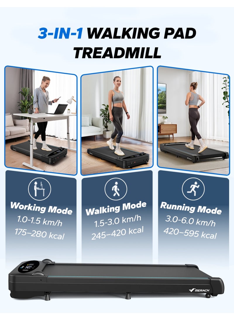 ميراتش وسادة المشي MERACH، جهاز مشي 3 في 1 للمنزل، جهاز مشي مكتبي للمنزل والمكتب، جهاز مشي بسرعة 1-6 كم/ساعة، جهاز مشي بقوة 2.75 حصان مع جهاز تحكم عن بعد، وسادة مشي فائقة الهدوء 45 ديسيبل، شاشة LED - Image 3