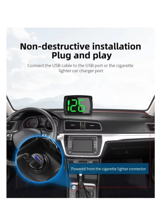 Car HUD Speedometer, Clear Speed Display, Voice Alerts, USB Power Cable - Ideal for Cars, Trucks, Buses - KM/H - Image 2