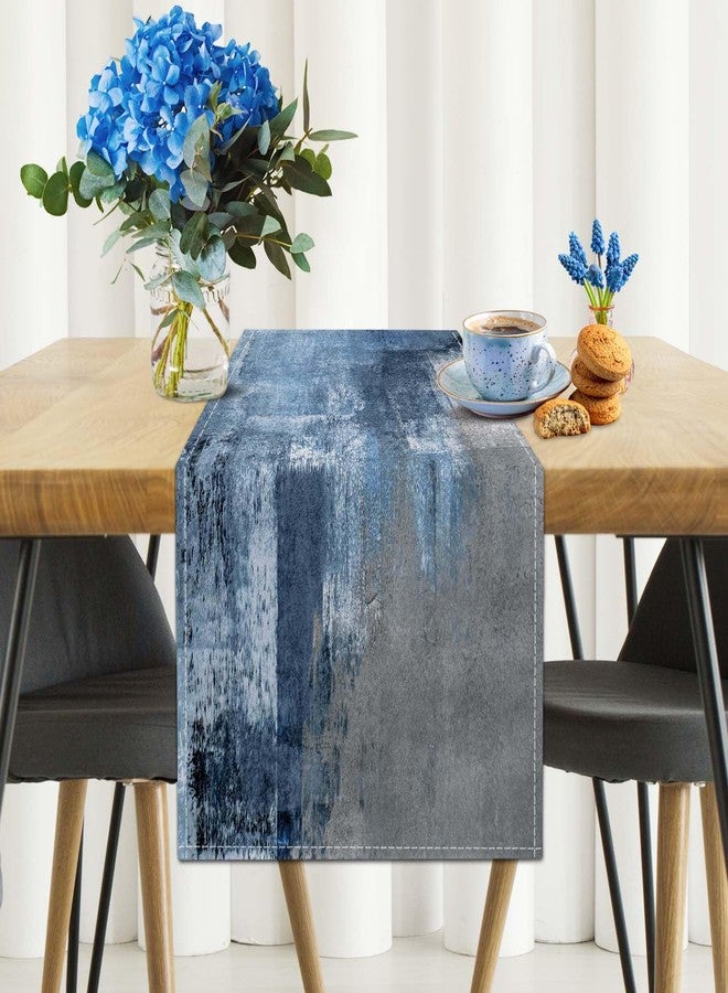 AILUER Table Runner Modern Abstract Art Painting Linen Dresser Runner Rustic Farmhouse Style Table Decor for Kitchen Dining Wedding Coffee Home Party (Blue, 13"x 36") - Image 2