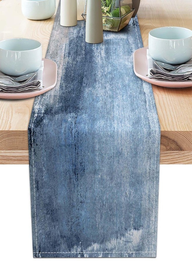 AILUER Table Runner Modern Abstract Art Painting Linen Dresser Runner Rustic Farmhouse Style Table Decor for Kitchen Dining Wedding Coffee Home Party (Blue, 13"x 36") - Image 1