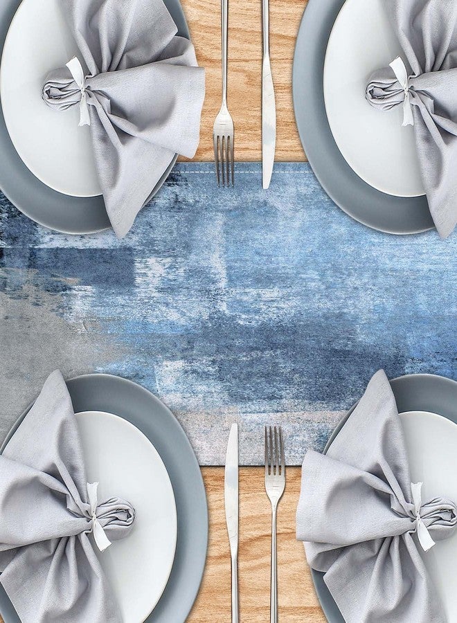 AILUER Table Runner Modern Abstract Art Painting Linen Dresser Runner Rustic Farmhouse Style Table Decor for Kitchen Dining Wedding Coffee Home Party (Blue, 13"x 36") - Image 4