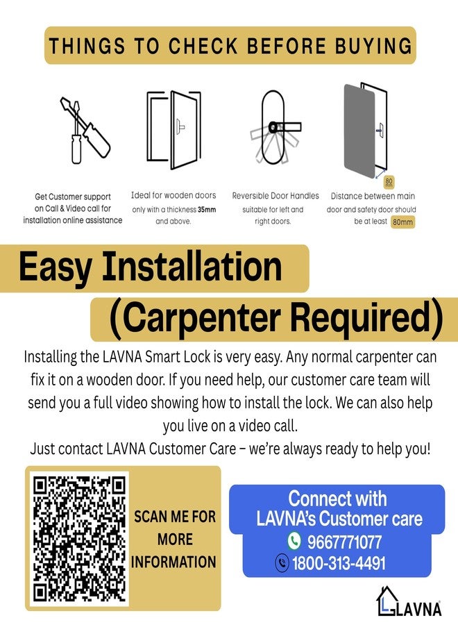 LAVNA Digital Smart Door Lock | 6 Way Unlock | Fingerprint, Mobile App, OTP, PIN, RFID Card and Manual Key Access with 5 Bolts for Wooden Doors (LA8) (Bluetooth) - Image 5