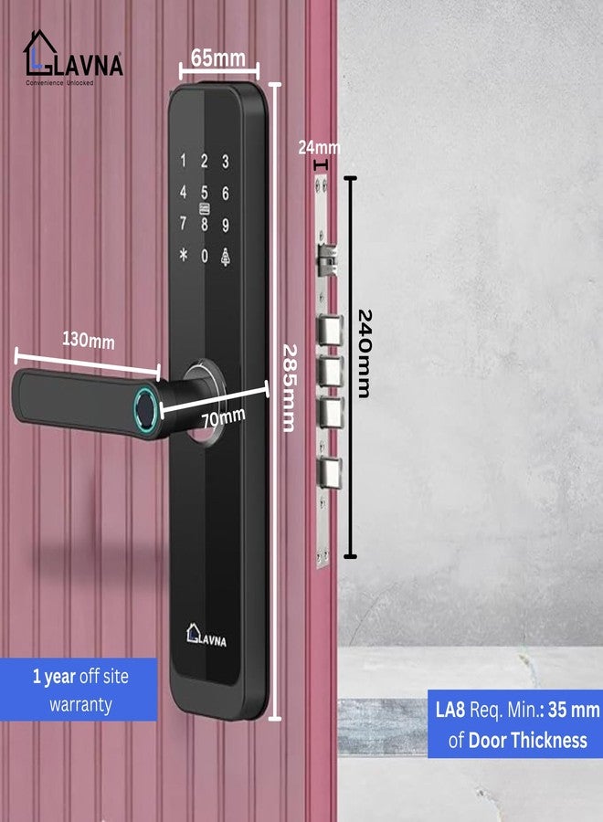 LAVNA Digital Smart Door Lock | 6 Way Unlock | Fingerprint, Mobile App, OTP, PIN, RFID Card and Manual Key Access with 5 Bolts for Wooden Doors (LA8) (Bluetooth) - Image 4