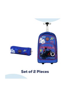 Eazy Kids 18" Set of 2 Formula Racing  Big Wheel Trolley School  And Pencil Case - Blue  - Image 2