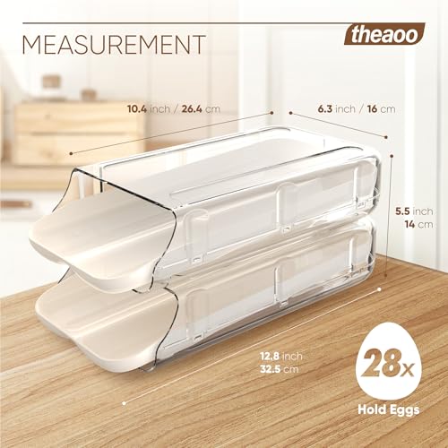 theaoo Egg Holder for Fridge, Automatic Rolling Egg Container for Refrigerator, Clear Plastic Egg Dispenser, Stackable Eggs Organizer with Quick Removable inner Tray For Organizers and Storage, 2 Pack - Image 3