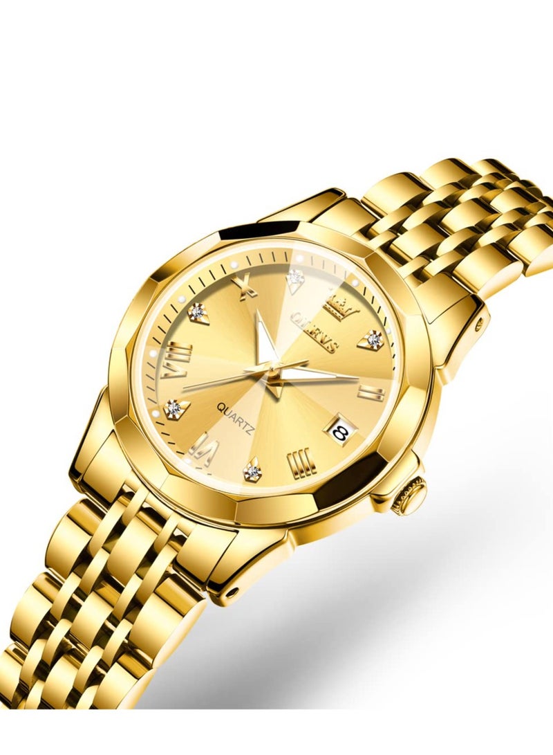 أوليفز ساعة نسائية موضة فستان الماس ساعة نسائية انالوج كوارتز ستانلس ستيل مقاوم للماء تاريخ مضيء ساعة بلونين - Image 1