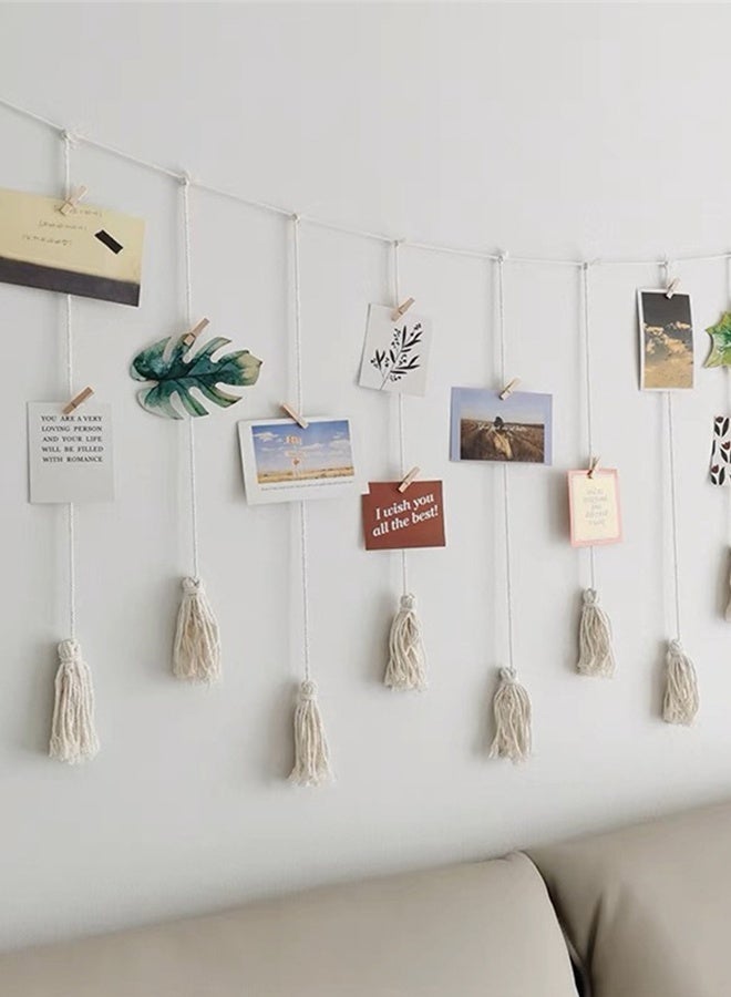 Lemon 2PCS Photo Hanging Rope for Hanging Photos, Notes,Postcard, Artworks, DIY Picture Frame Wall Decoration, Boho Photo Rope with Tassel, Photo Rope, Garland, Wall Hanging for Home, Party, Office, Wedding, with 40 Clips  - Image 2