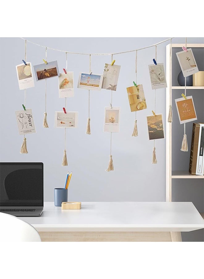 Lemon 2PCS Photo Hanging Rope for Hanging Photos, Notes,Postcard, Artworks, DIY Picture Frame Wall Decoration, Boho Photo Rope with Tassel, Photo Rope, Garland, Wall Hanging for Home, Party, Office, Wedding, with 40 Clips  - Image 4