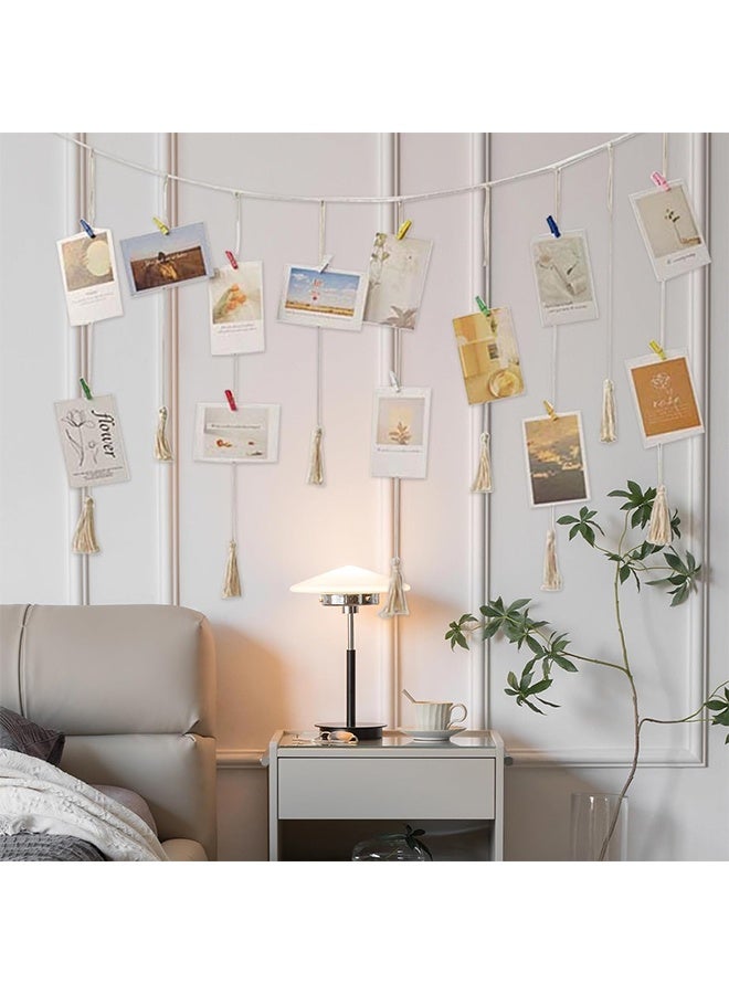 Lemon 2PCS Photo Hanging Rope for Hanging Photos, Notes,Postcard, Artworks, DIY Picture Frame Wall Decoration, Boho Photo Rope with Tassel, Photo Rope, Garland, Wall Hanging for Home, Party, Office, Wedding, with 40 Clips  - Image 3