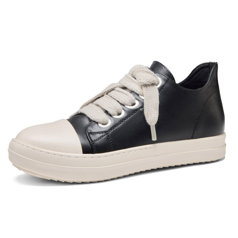 MOFEEDOUKA Low Top Sneakers for Men Comfortable PU Leather Platform Walking Shoes Black - Image 1