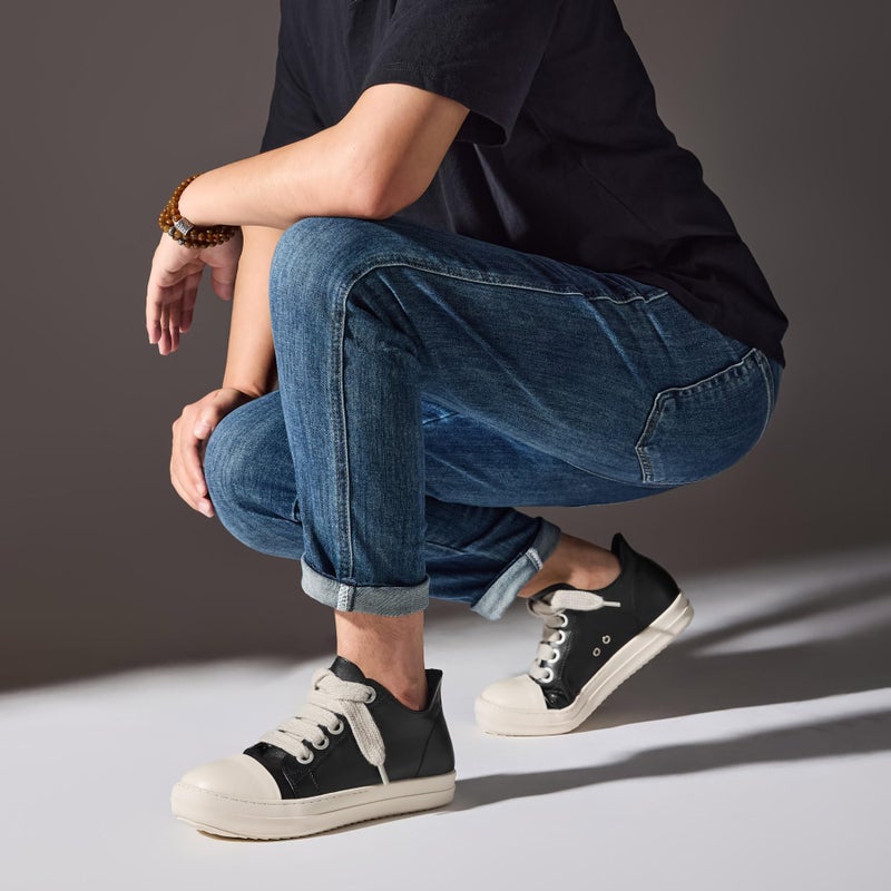 MOFEEDOUKA Low Top Sneakers for Men Comfortable PU Leather Platform Walking Shoes Black - Image 2