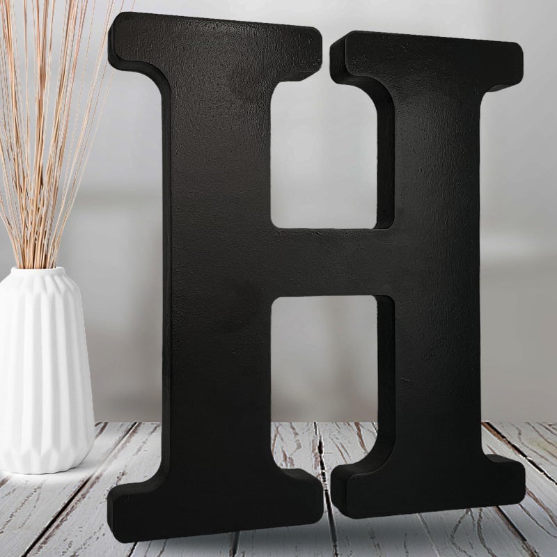 AOCEAN 8 inch Black Wood Letters Unfinished Wood Letters for Halloween Decorative Standing Letters Slices Sign Board Decoration for Craft Home Party Projects H