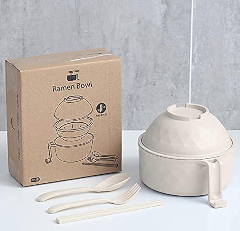 Layron Ramen Cooker Ramen Bowl Set with Chopsticks 33oz Microwave Noodle Bowl College Dorm Room Essentials for Girls for Boys Apartment EssentialsWhite