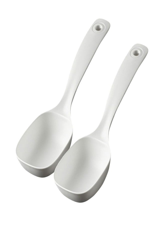 BRIGHTFUFU 2Pcs Large White Soup Ladle Long Handle Spoon for Soup Porridge and Rice - Reusable Kitchen Utensils for Home and Restaurant - Image 1