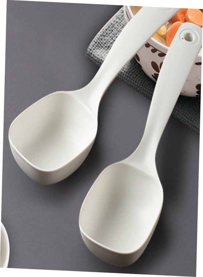 BRIGHTFUFU 2Pcs Large White Soup Ladle Long Handle Spoon for Soup Porridge and Rice - Reusable Kitchen Utensils for Home and Restaurant - Image 3