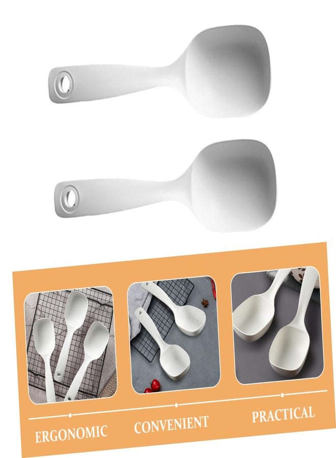 BRIGHTFUFU 2Pcs Large White Soup Ladle Long Handle Spoon for Soup Porridge and Rice - Reusable Kitchen Utensils for Home and Restaurant - Image 2
