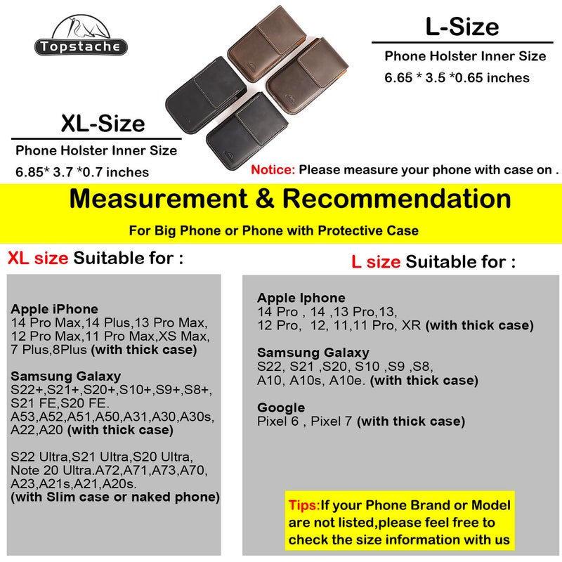 Topstache Leather Phone Holster with Belt Clip,Flip Cell Phone Pouch for iPhone 14/13 Pro Max,S23 Plus Belt Clip Phone Case,Universal Smartphone Sheath,XL,Darkbrown - Image 3