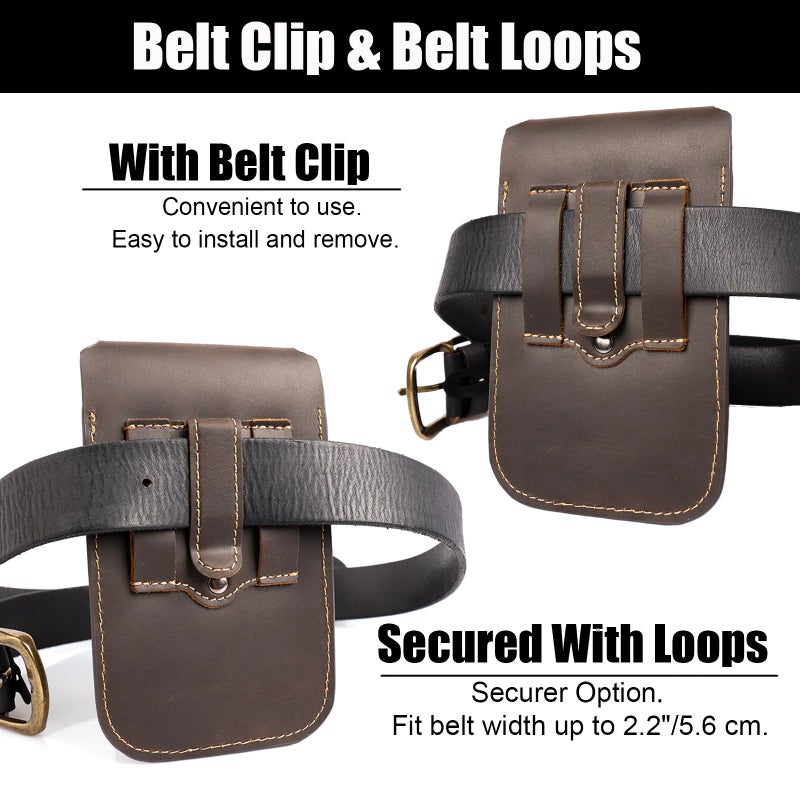 Topstache Leather Phone Holster with Belt Clip,Flip Cell Phone Pouch for iPhone 14/13 Pro Max,S23 Plus Belt Clip Phone Case,Universal Smartphone Sheath,XL,Darkbrown - Image 5