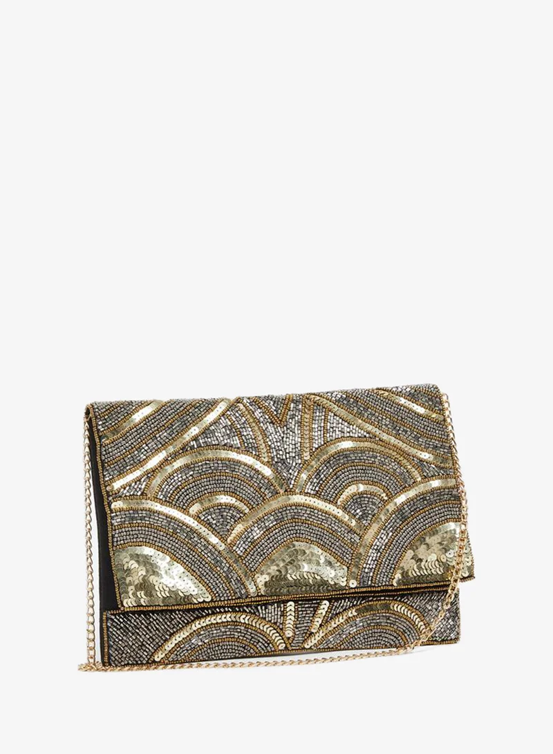Styli Women Gold Sequined Clutch Bag