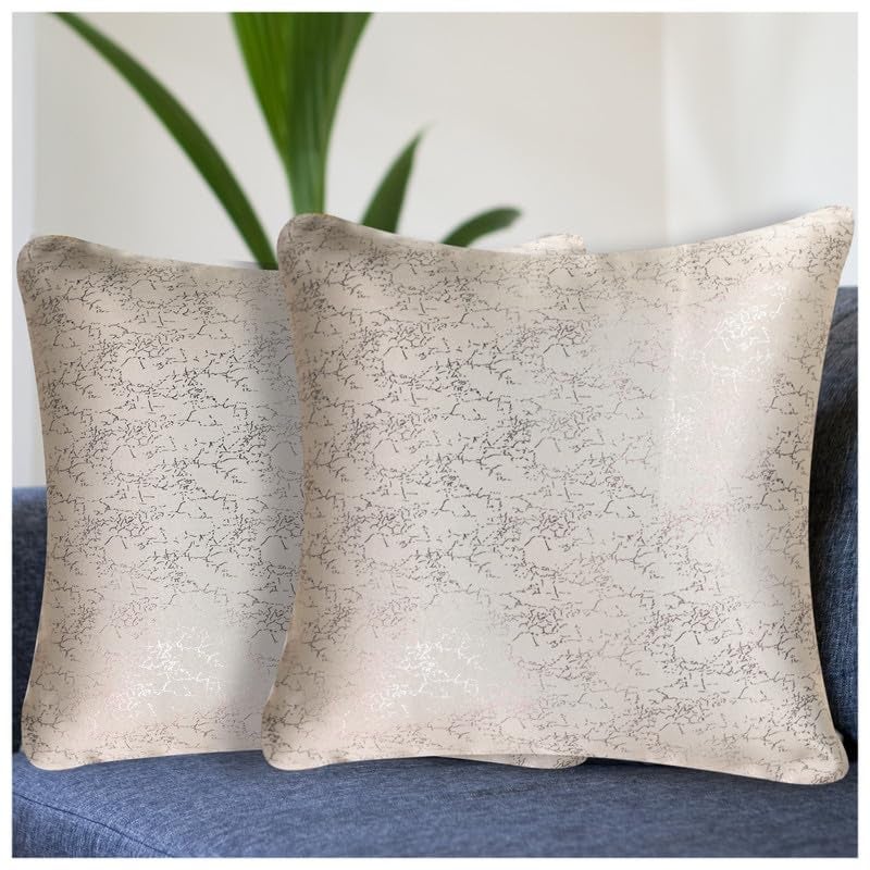 Vendola Decorative Foil Blackout Cushion Cover 24 Inch x 24 Inch, Sofa Pillow Cover Set, Beige Color, Foil Shimmer Glittery Pattern, Diwali Festive, (Beige, 24X24 Inches, Set of 2) - Image 1