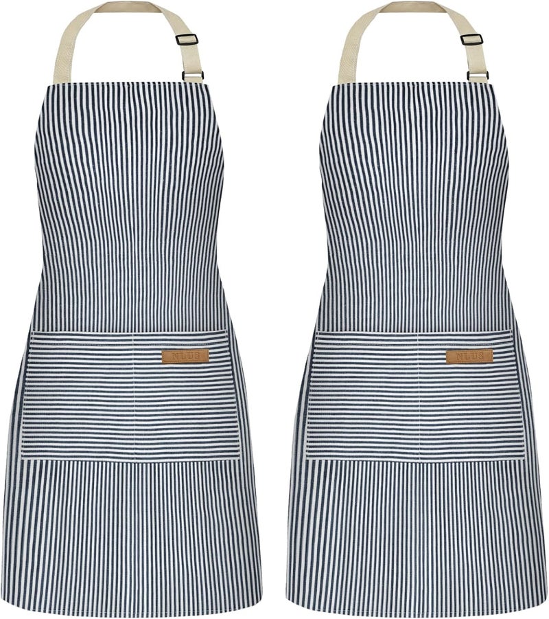 NLUS 2 Pack Kitchen Cooking Aprons, Adjustable Bib Soft Chef Apron with 2 Pockets for Men Women - Image 1