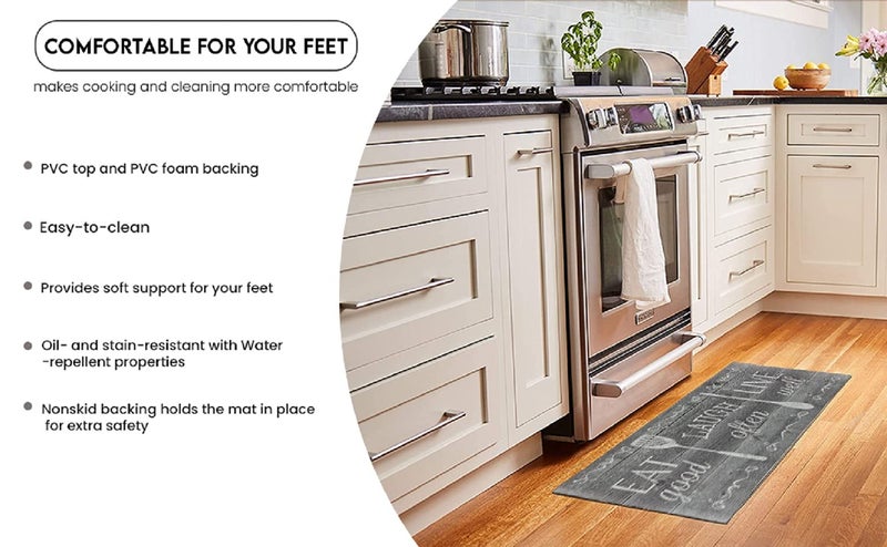 J&V TEXTILES Kitchen Mat Cushioned Anti Fatigue Floor Mat,19.6"x55", Thick Non Slip Waterproof Kitchen Rugs and Mats, Standing Mat for Kitchen,Floor,Home,Office,Desk,Sink,Laundry (Eat Laugh Live) - Image 5