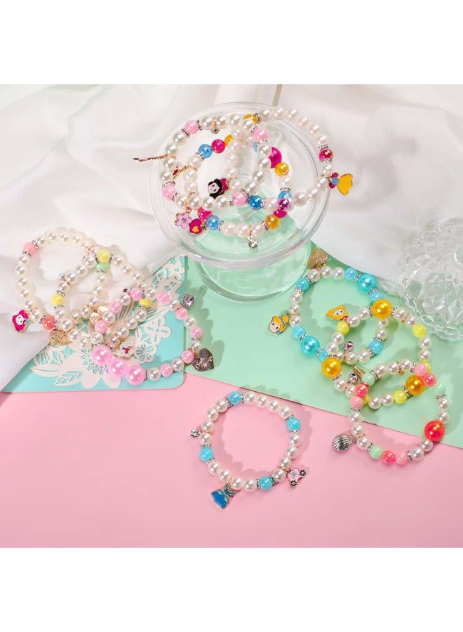 PinkSheep Princess Bracelets 10 PS for Kids Girls Pearl Bead Bracelets Teen Jewelry Set Party Favor Costume Princess Pretend Play - Image 5