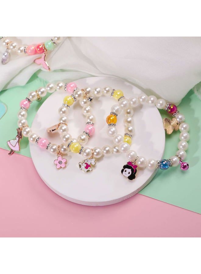 PinkSheep Princess Bracelets 10 PS for Kids Girls Pearl Bead Bracelets Teen Jewelry Set Party Favor Costume Princess Pretend Play - Image 4