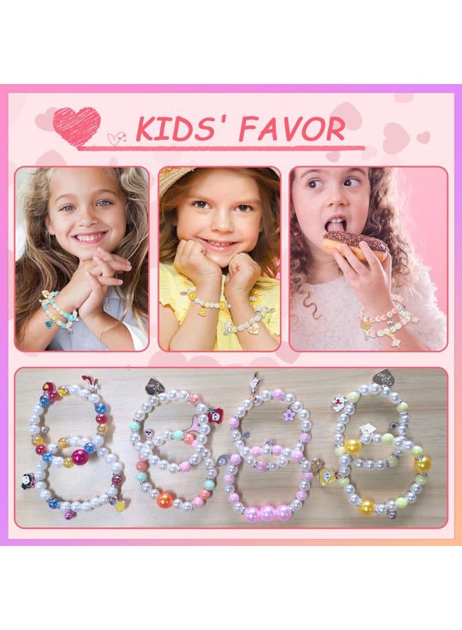 PinkSheep Princess Bracelets 10 PS for Kids Girls Pearl Bead Bracelets Teen Jewelry Set Party Favor Costume Princess Pretend Play - Image 3