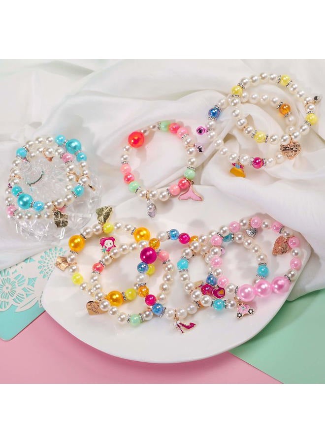 PinkSheep Princess Bracelets 10 PS for Kids Girls Pearl Bead Bracelets Teen Jewelry Set Party Favor Costume Princess Pretend Play - Image 2