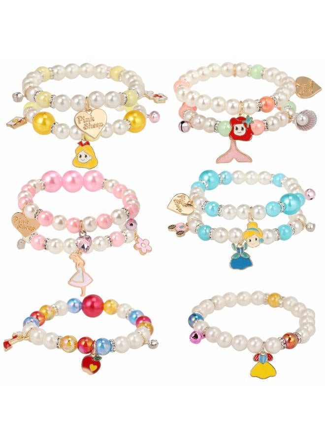 PinkSheep Princess Bracelets 10 PS for Kids Girls Pearl Bead Bracelets Teen Jewelry Set Party Favor Costume Princess Pretend Play - Image 1