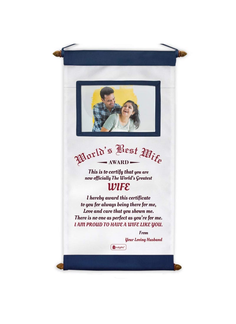 Indigifts - Indigifts Anniversary Gift for Wife Printed Message Scroll Card 18x11 Inches with Photo Pocket - Wife Birthday Gifts Special, Best Gift for Wife, Valentine Gift for Wife, Wedding Anniversary Gift - Image 1
