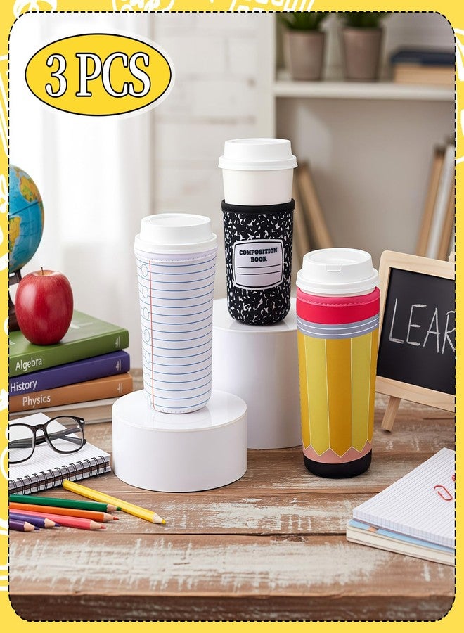 FoldTier 3 Pcs Teacher Appreciation Gifts Reusable Iced Coffee Sleeves Teachers Coffee Sleeves for Iced and Hot Drinks Gifts for End of School Year Graduation(Notebook) - Image 2