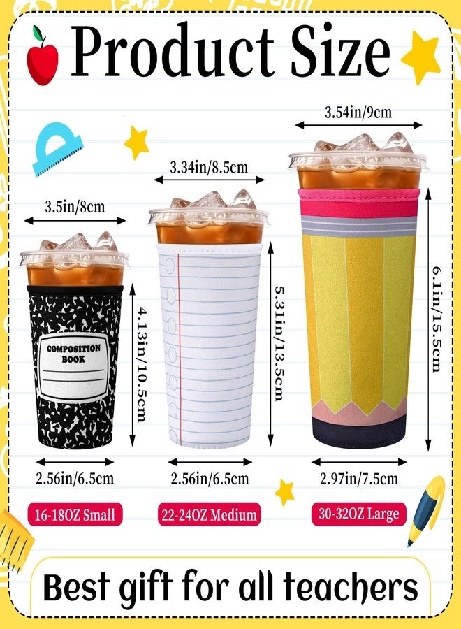 FoldTier 3 Pcs Teacher Appreciation Gifts Reusable Iced Coffee Sleeves Teachers Coffee Sleeves for Iced and Hot Drinks Gifts for End of School Year Graduation(Notebook) - Image 4