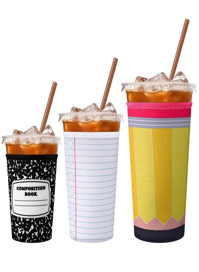 FoldTier 3 Pcs Teacher Appreciation Gifts Reusable Iced Coffee Sleeves Teachers Coffee Sleeves for Iced and Hot Drinks Gifts for End of School Year Graduation(Notebook) - Image 1