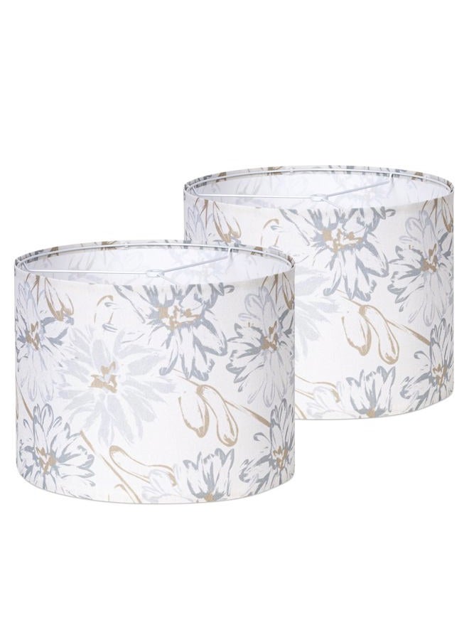 AELS Boho Lamp Shades Set of 2, Floral Fabric Drum Lampshades for Table or Floor Lamps, 13x13x10 Medium Size (Spider Fitter), Easy Assembly Required - Image 1