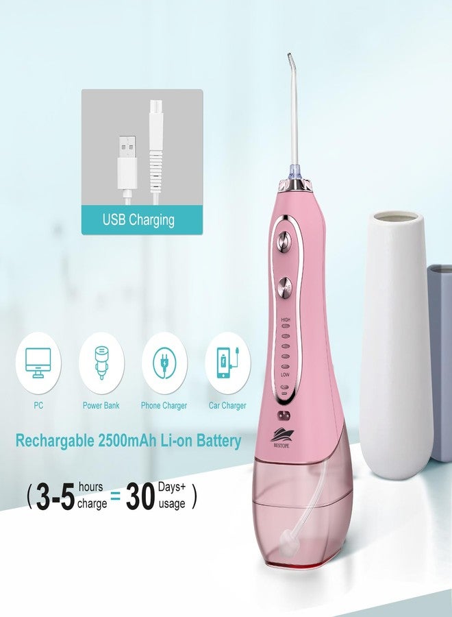 BESTOPE Rechargeable Dental Flosser Oral Irrigator with 300ml Water Tank | 5 Modes | 8 Replaceable Jet Tips |IPX7 Waterproof (Pink) - Image 5
