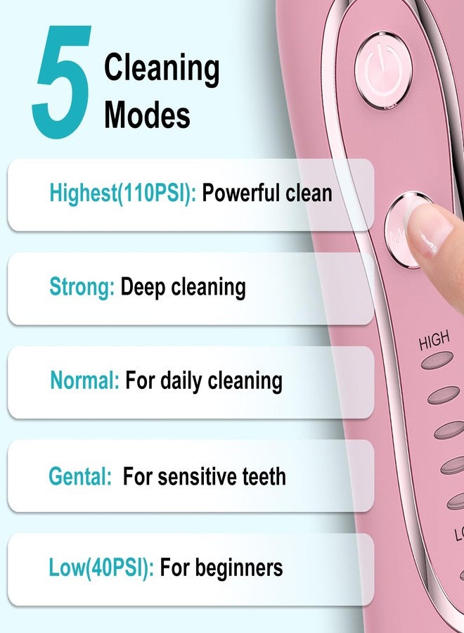 BESTOPE Rechargeable Dental Flosser Oral Irrigator with 300ml Water Tank | 5 Modes | 8 Replaceable Jet Tips |IPX7 Waterproof (Pink) - Image 3