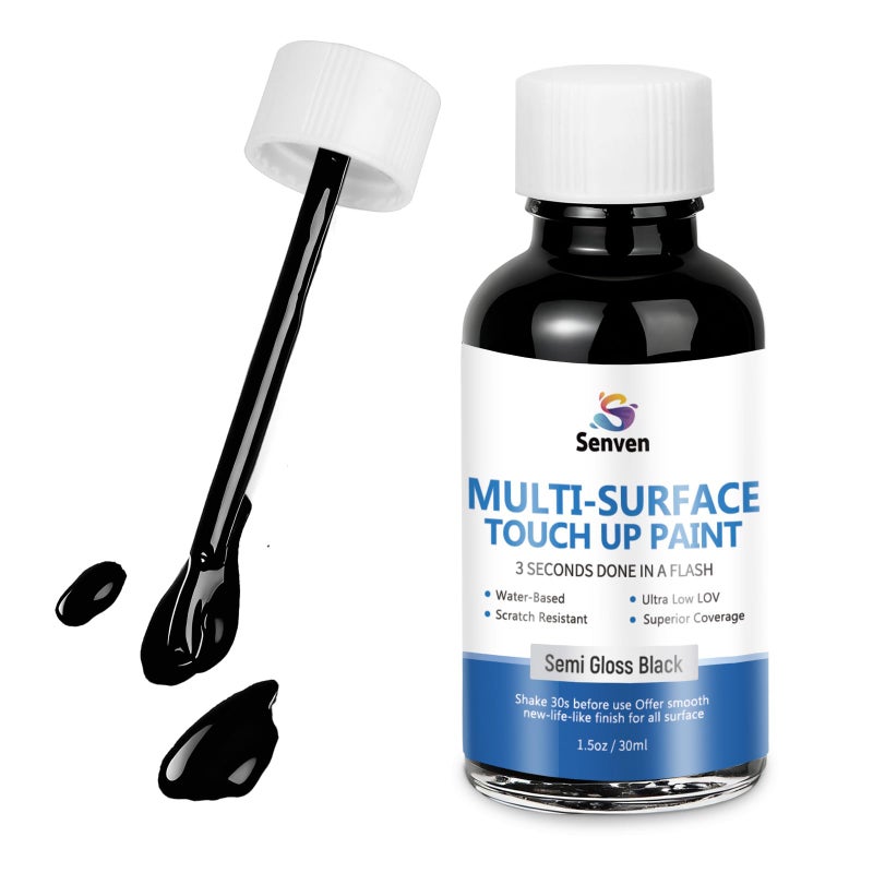 SENVEN Black Touch Up Paint Semi-Gloss Black Multi Surface Acrylic Touch Up Paint Pen Repair for Metal,Wall,Door,Appliance,Cabinets,Wood,Furniture,Enamel 1.5 Fl Oz Semi-Gloss - Image 1