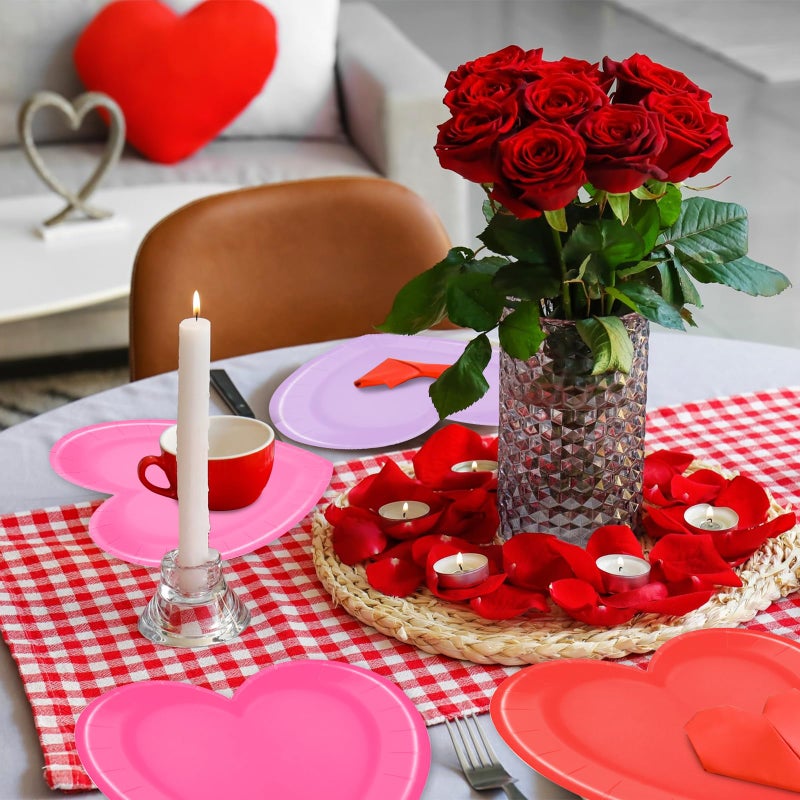 Peclek 48 Pieces 9-Inch Heart-Shaped Valentineâ€™s Day Paper Plates â€“ Red, Light Pink, Purple, and Rose Pink Disposable Dinner Plates for Romantic Dinners, Weddings, Engagements, and Valentineâ€™s Celebrations - Image 4