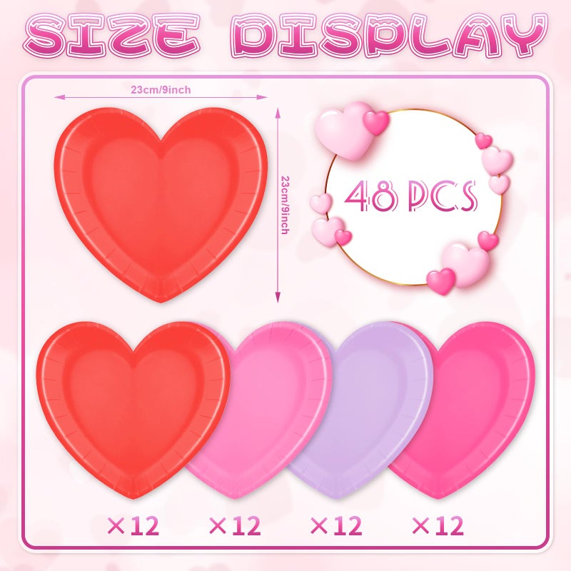 Peclek 48 Pieces 9-Inch Heart-Shaped Valentineâ€™s Day Paper Plates â€“ Red, Light Pink, Purple, and Rose Pink Disposable Dinner Plates for Romantic Dinners, Weddings, Engagements, and Valentineâ€™s Celebrations - Image 2