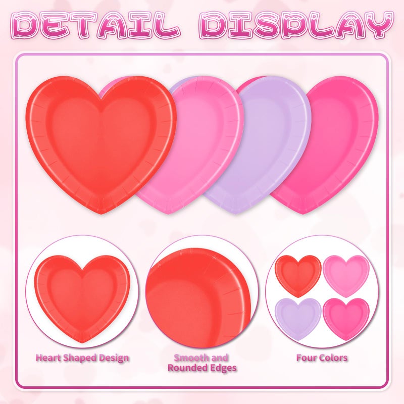 Peclek 48 Pieces 9-Inch Heart-Shaped Valentineâ€™s Day Paper Plates â€“ Red, Light Pink, Purple, and Rose Pink Disposable Dinner Plates for Romantic Dinners, Weddings, Engagements, and Valentineâ€™s Celebrations - Image 3