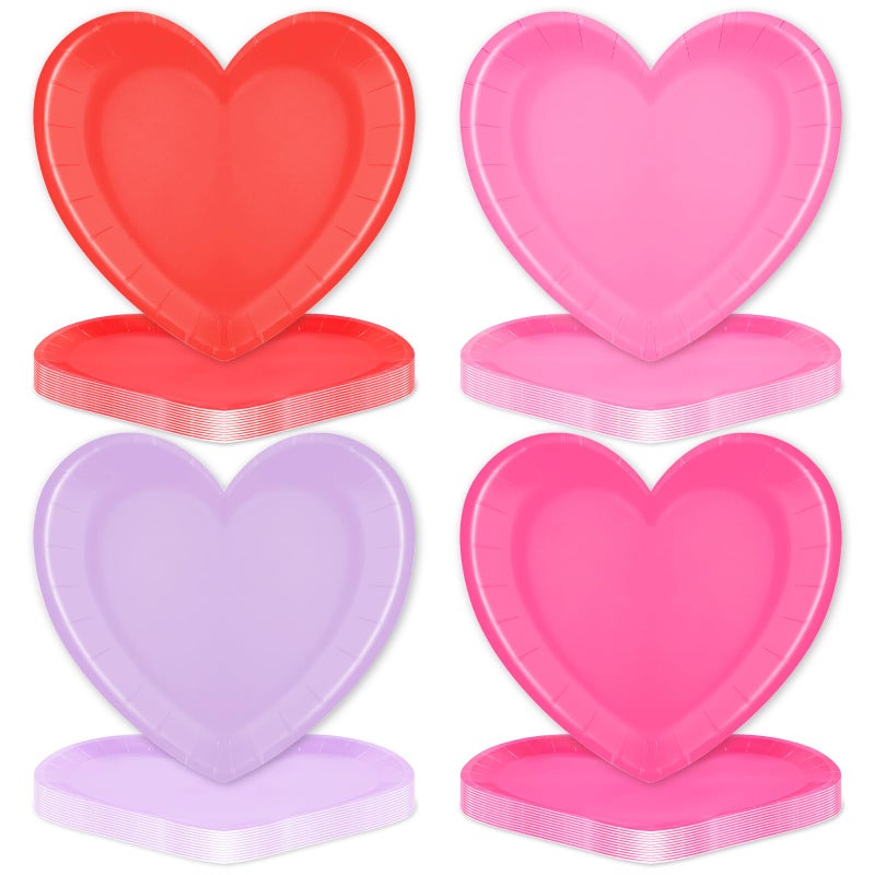 Peclek 48 Pieces 9-Inch Heart-Shaped Valentineâ€™s Day Paper Plates â€“ Red, Light Pink, Purple, and Rose Pink Disposable Dinner Plates for Romantic Dinners, Weddings, Engagements, and Valentineâ€™s Celebrations - Image 1