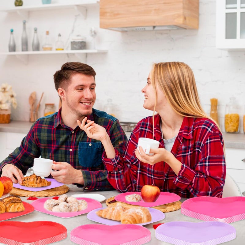 Peclek 48 Pieces 9-Inch Heart-Shaped Valentineâ€™s Day Paper Plates â€“ Red, Light Pink, Purple, and Rose Pink Disposable Dinner Plates for Romantic Dinners, Weddings, Engagements, and Valentineâ€™s Celebrations - Image 5