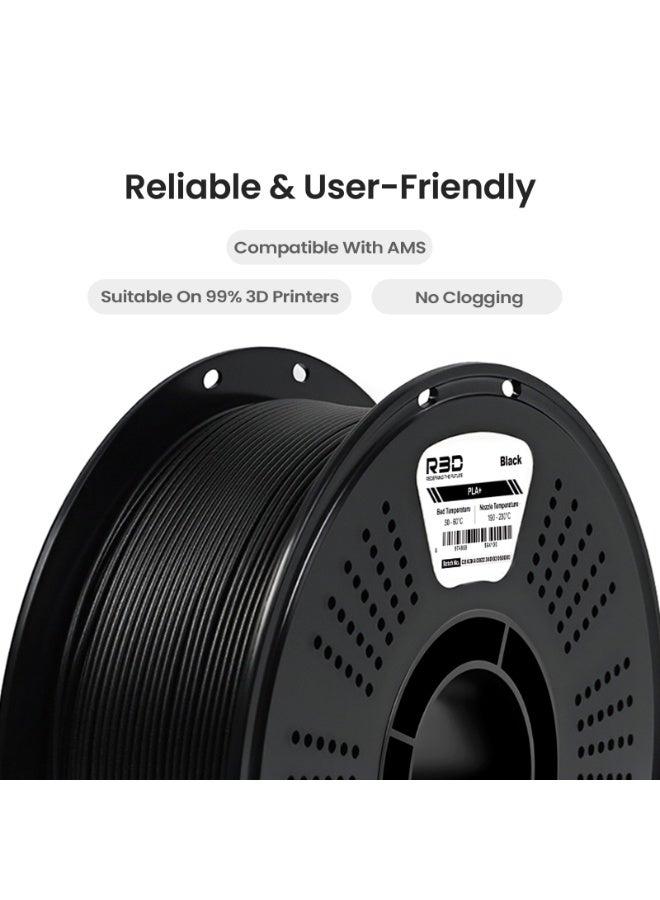 ر3د R3D PLA+ 3D Printer Filament Black 1.75mm, 0-370 mm/s High-Speed Printing, Dimensional Accuracy +/- 0.02mm, 1KG (2.2lbs) Plastic Spool 3D Printing Filament - Image 4
